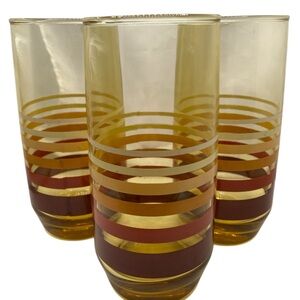 Retro amber drinking glasses (3) 14 oz MCM